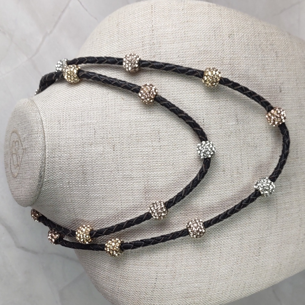 Rodrigo Otazu Tri-Color Swarovski Crystal/Braided Leather Necklace